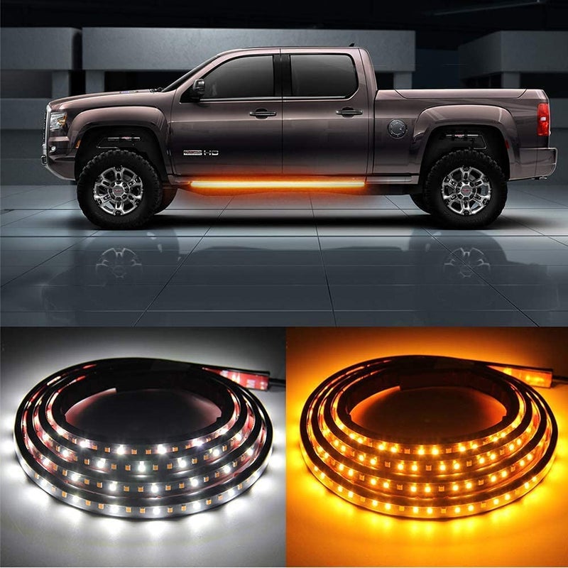 OPL5 2PCs Truck LED Running Board Lights Sequential Amber Side Marker Light 70 Inch Emergency Extended Crew Cab 216 LEDs Waterproof Flexible Turn Signal Light Bar for Pickup Trucks Car (70in) - Image 1